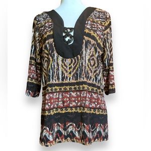 Judith EUC black/tan/rust/white pattern tunic.  Size 1X